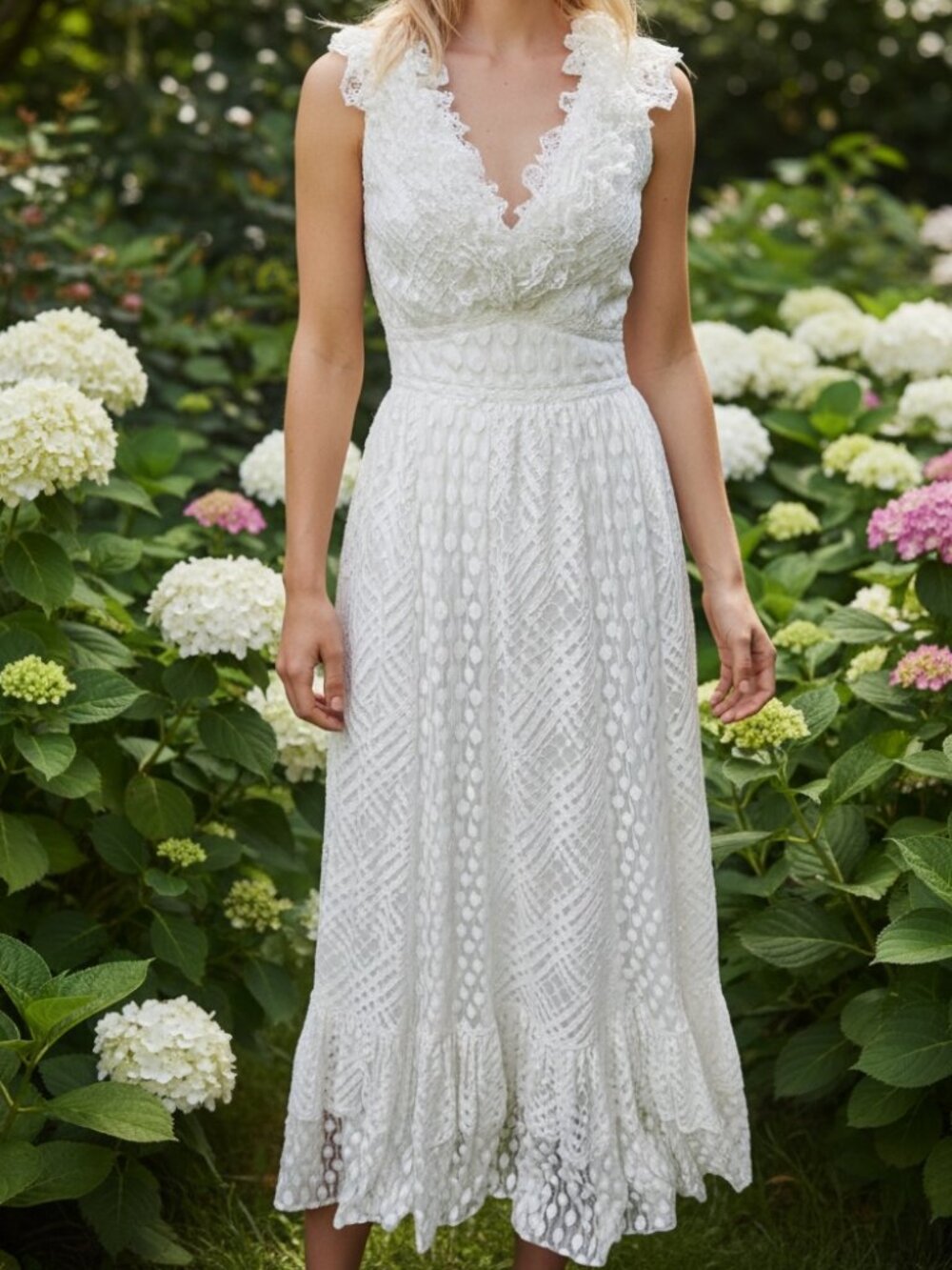 LoveShackFancy Bichette Maxi Floral Lace Plunge V True White Dress SZ 0